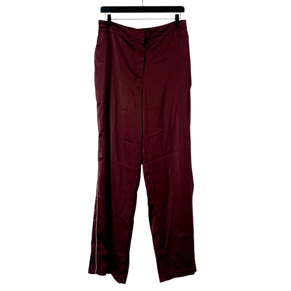 NWT Rachel Zoe Burgundy Wine 10 Satin Rhinestone Trim Pants Holiday Party NYE